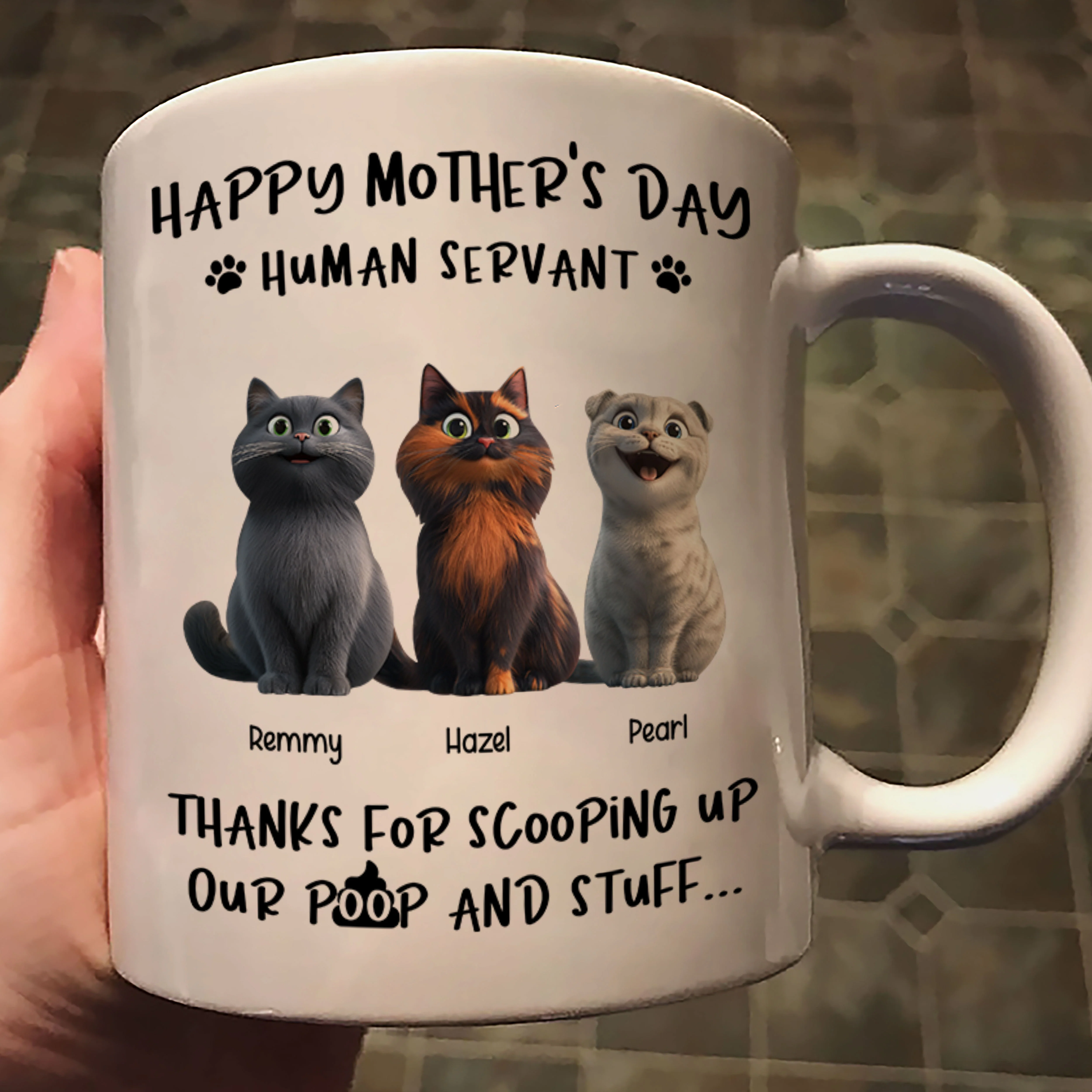 Happy Mother's Day Cat Mom, Thanks for Scooping My Poop, Personalized Stainless Steel Tumbler With Handle - Image 2