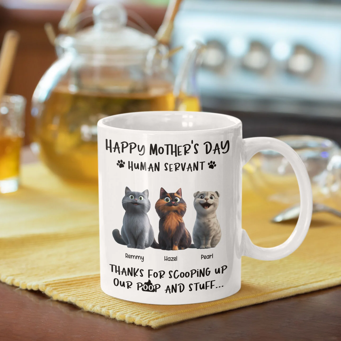 Happy Mother's Day Cat Mom, Thanks for Scooping My Poop, Personalized Stainless Steel Tumbler With Handle - Image 3