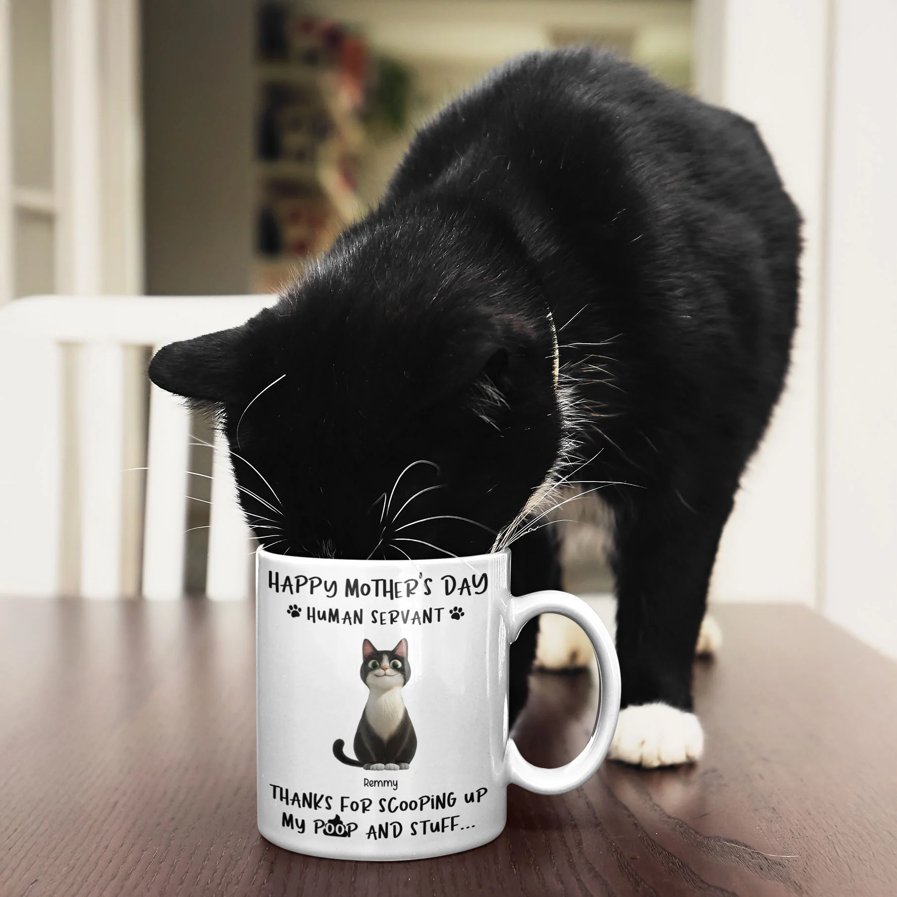 Happy Mother's Day Cat Mom, Thanks for Scooping My Poop, Personalized Stainless Steel Tumbler With Handle - Image 4