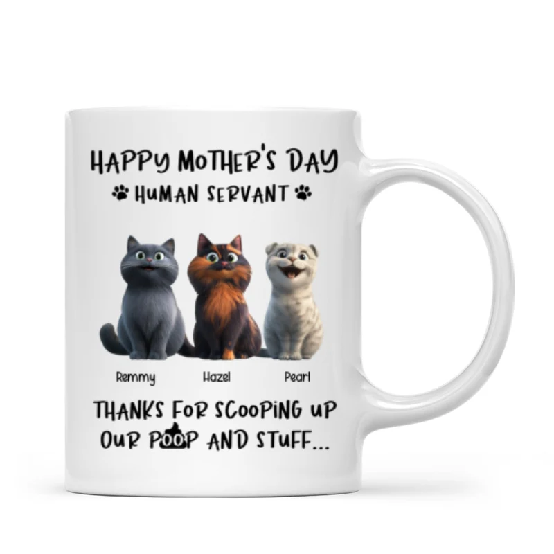 Happy Mother's Day Cat Mom, Thanks for Scooping My Poop, Personalized Stainless Steel Tumbler With Handle - Image 7
