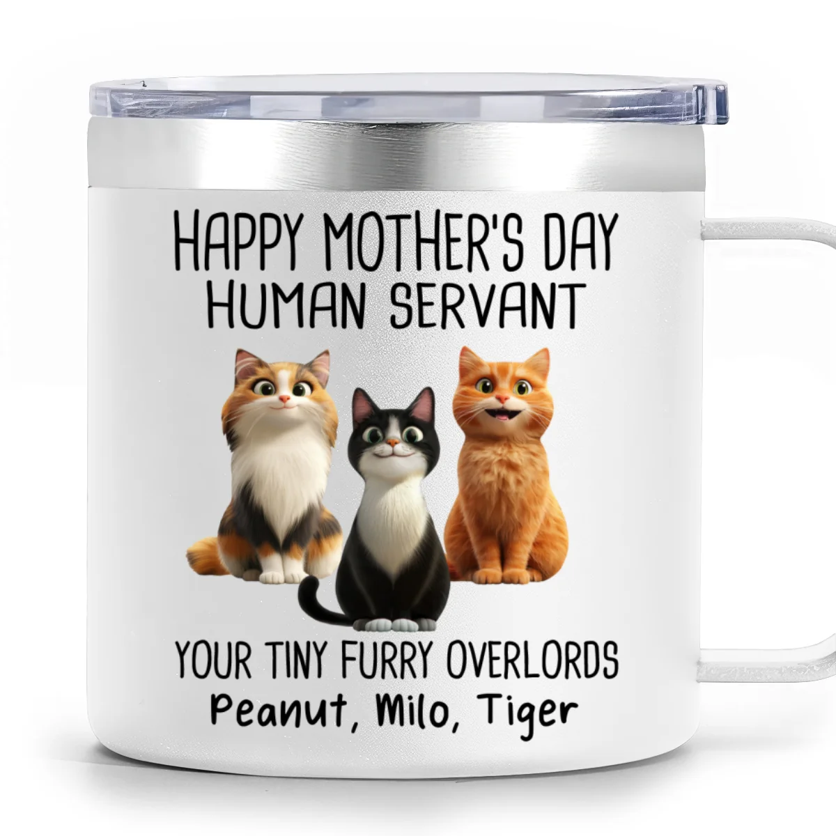 Happy Mother's Day Father's Day Human Servant Cartoon Funny Cats Personalized Stainless Steel Tumbler With Handle - Image 9