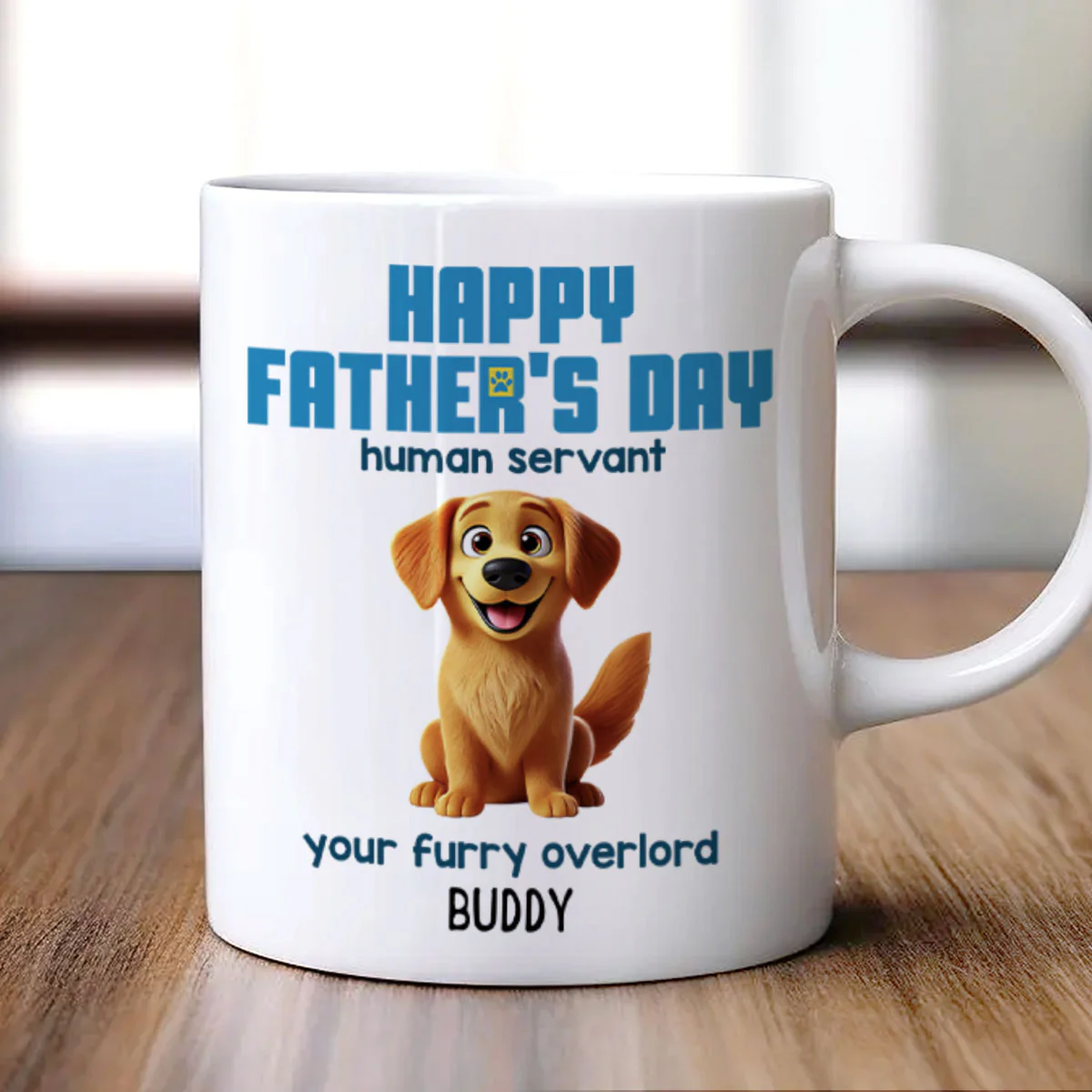 Happy Mother's Day Father's Day Human Servant Cartoon Funny Dogs Blue Tone Personalized Mug - Image 2