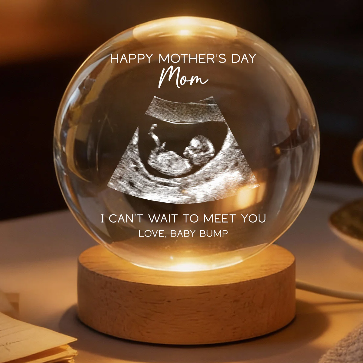 Happy Mother's Day From The Bump Custom Photo - Personalized Crystal Ball LED Night Light - First Mother's Day Gift For Pregnancy Mom - Image 2