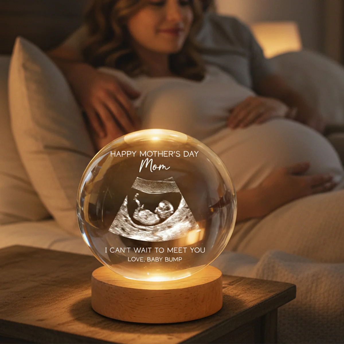 Happy Mother's Day From The Bump Custom Photo - Personalized Crystal Ball LED Night Light - First Mother's Day Gift For Pregnancy Mom - Image 4