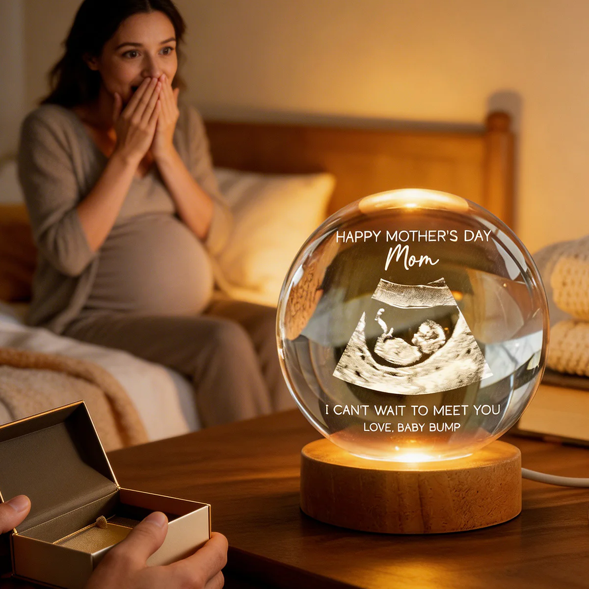 Happy Mother's Day From The Bump Custom Photo - Personalized Crystal Ball LED Night Light - First Mother's Day Gift For Pregnancy Mom - Image 5