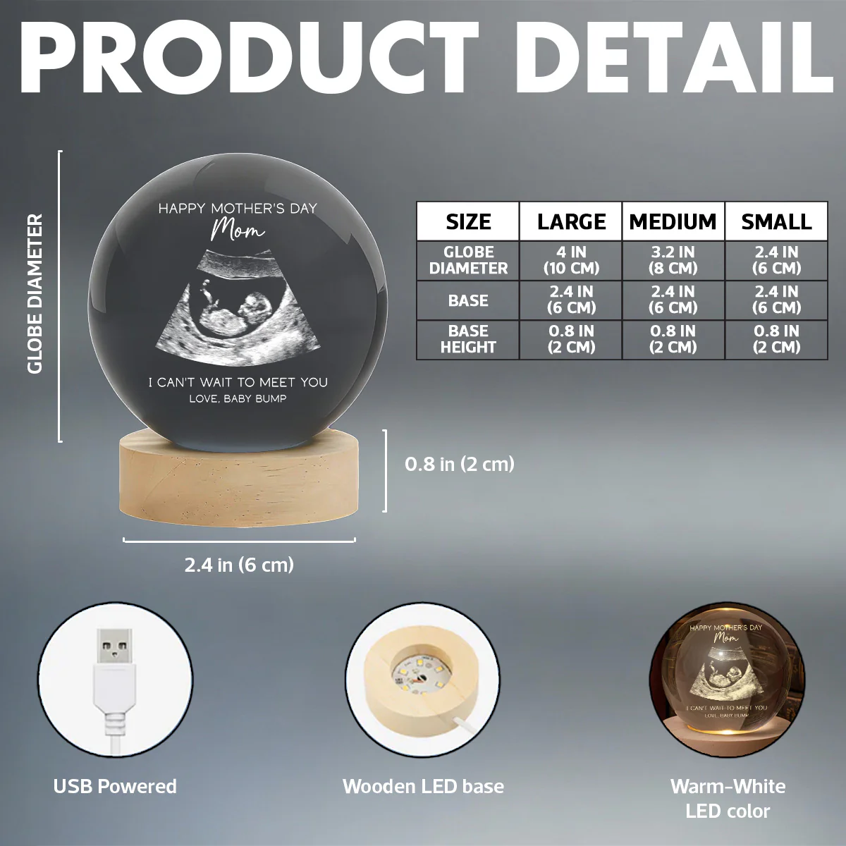 Happy Mother's Day From The Bump Custom Photo - Personalized Crystal Ball LED Night Light - First Mother's Day Gift For Pregnancy Mom - Image 8