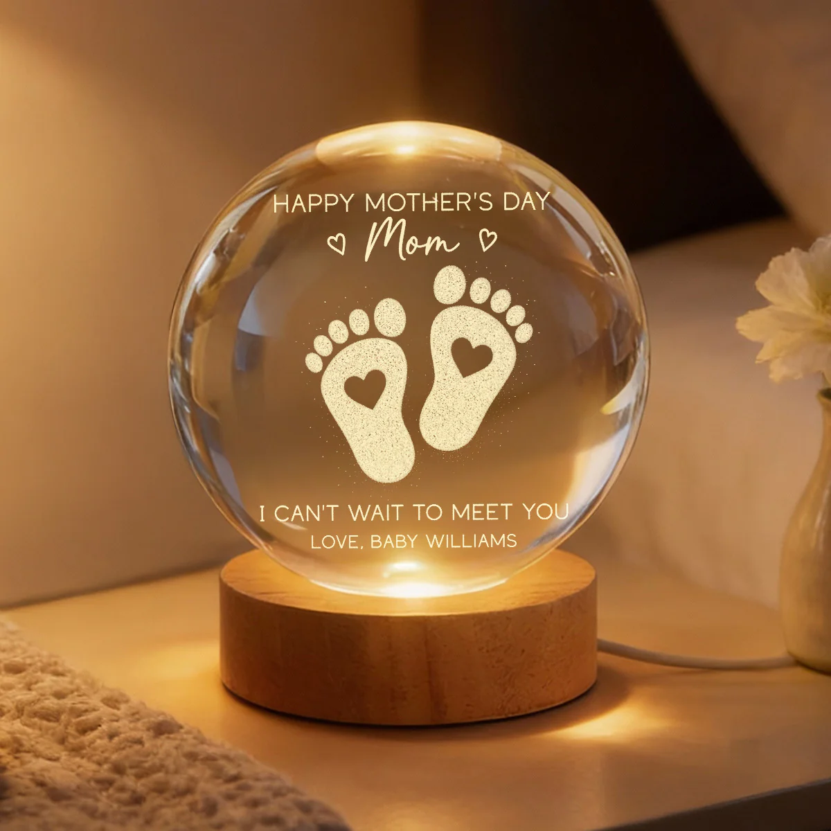 Happy Mother's Day From The Bump - Personalized Crystal Ball LED Night Light - First Mother's Day For Pregnancy Mom - Image 2