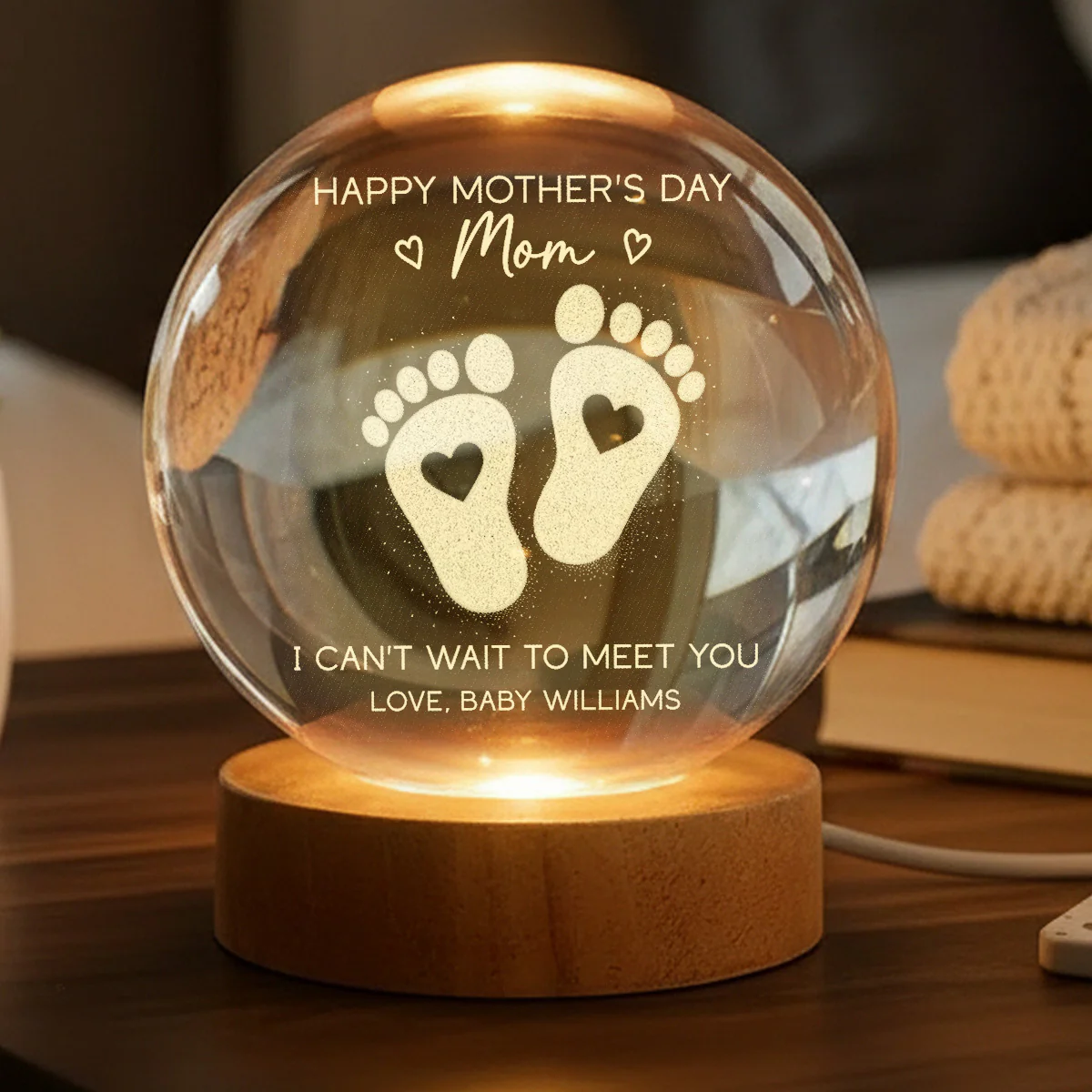 Happy Mother's Day From The Bump - Personalized Crystal Ball LED Night Light - First Mother's Day For Pregnancy Mom - Image 3