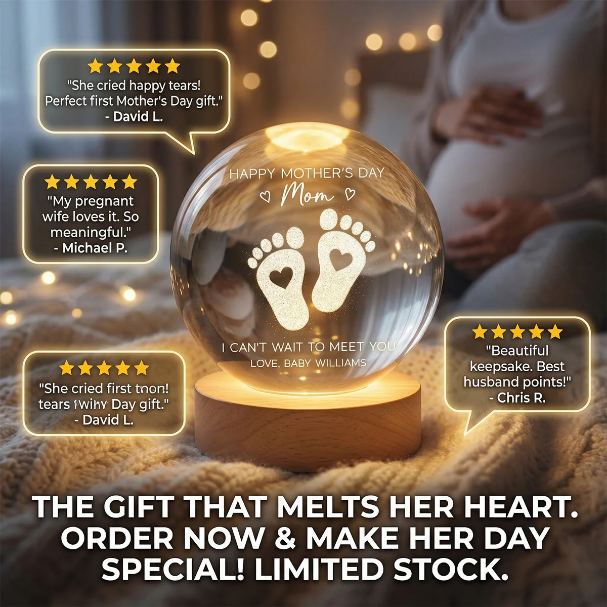 Happy Mother's Day From The Bump - Personalized Crystal Ball LED Night Light - First Mother's Day For Pregnancy Mom - Image 4