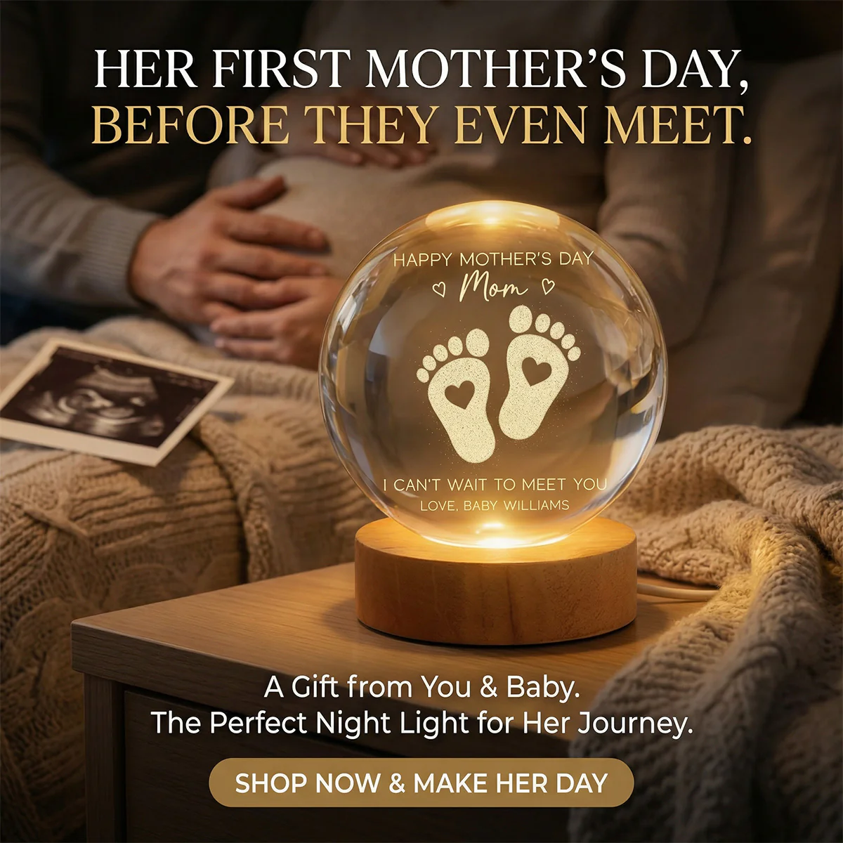 Happy Mother's Day From The Bump - Personalized Crystal Ball LED Night Light - First Mother's Day For Pregnancy Mom - Image 5