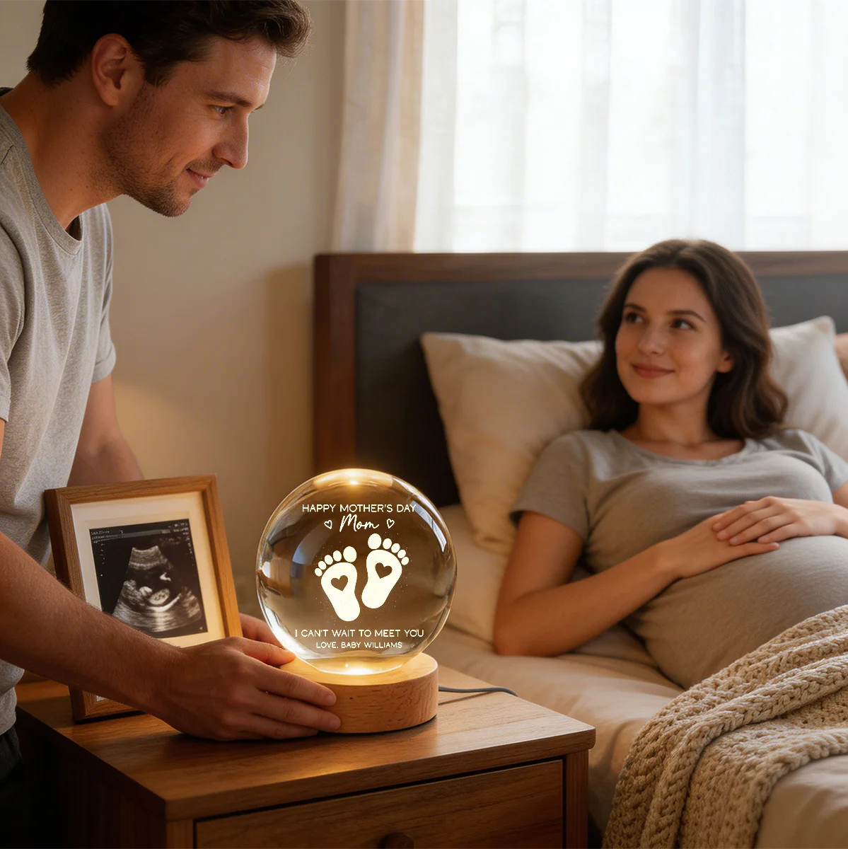 Happy Mother's Day From The Bump - Personalized Crystal Ball LED Night Light - First Mother's Day For Pregnancy Mom - Image 6