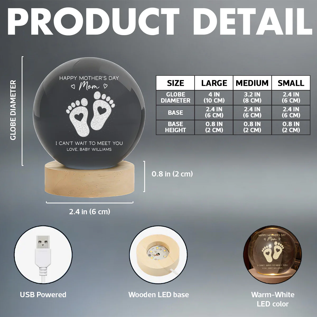 Happy Mother's Day From The Bump - Personalized Crystal Ball LED Night Light - First Mother's Day For Pregnancy Mom - Image 8