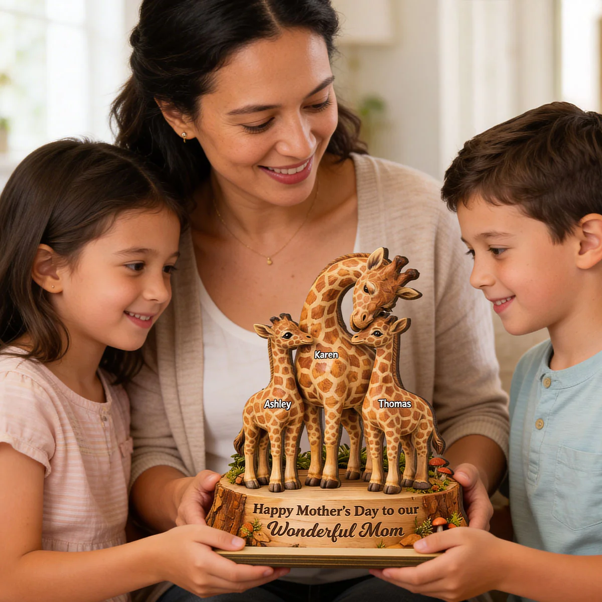 Happy Mother's Day Giraffe Mom - Personalized 2-Layered Wooden Plaque - Heartfelt Mother's Day Gift for Mom, Wife - Image 4