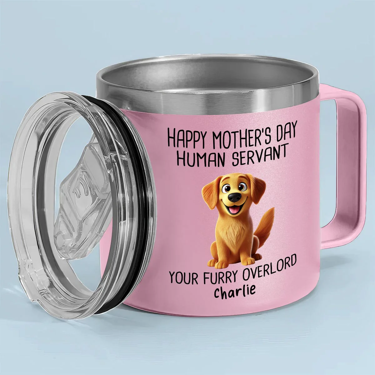 Happy Mother's Day Human Servant 3D Effect Cartoon Dogs Personalized Stainless Steel Tumbler With Handle - Image 2