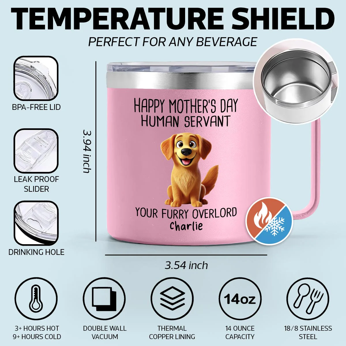 Happy Mother's Day Human Servant 3D Effect Cartoon Dogs Personalized Stainless Steel Tumbler With Handle - Image 8