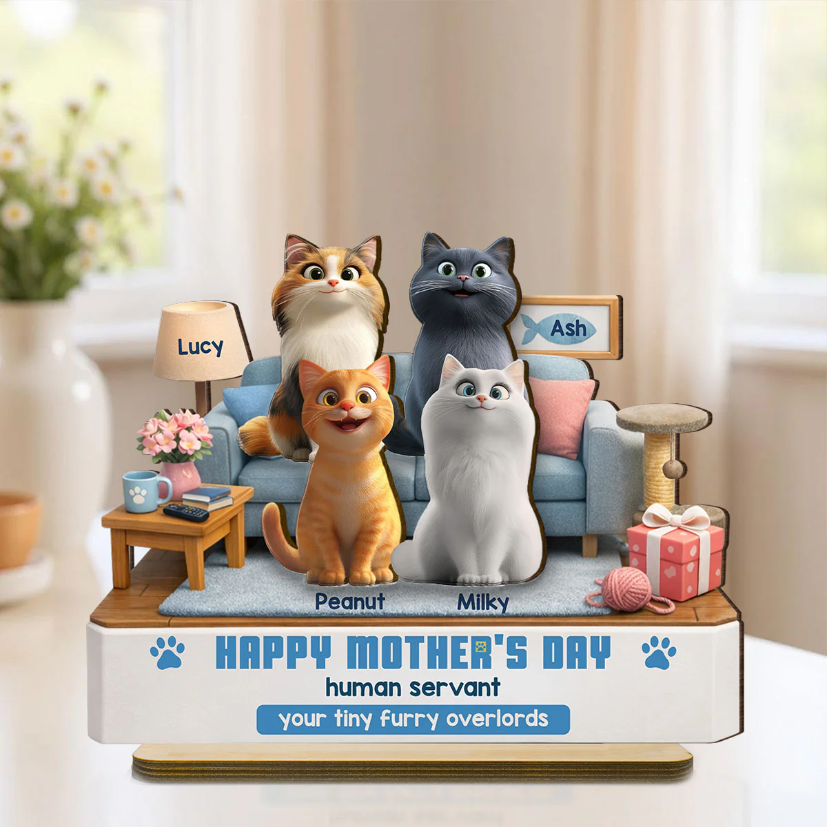 Happy Mother's Day Human Servant - Personalized 2-Layered Wooden Plaque - Funny Gift for Cat Moms - Image 5