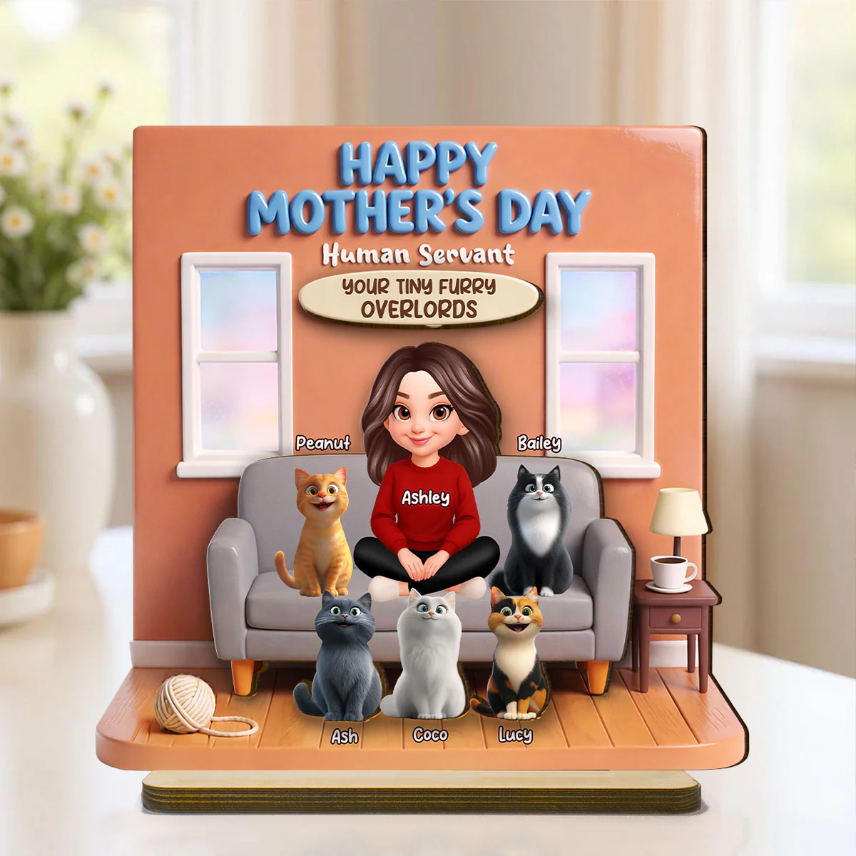 Happy Mother's Day Human Servant - Personalized 2-Layered Wooden Plaque - Gift for Cat Moms - Image 3