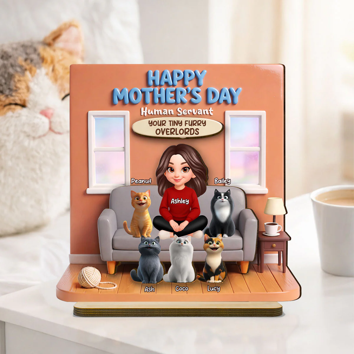 Happy Mother's Day Human Servant - Personalized 2-Layered Wooden Plaque - Gift for Cat Moms - Image 4