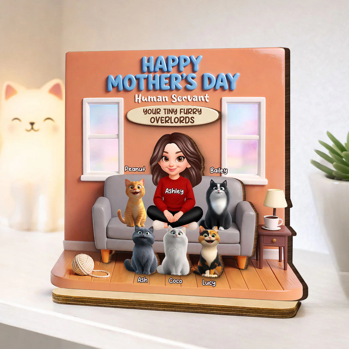 Happy Mother's Day Human Servant - Personalized 2-Layered Wooden Plaque - Gift for Cat Moms - Image 5