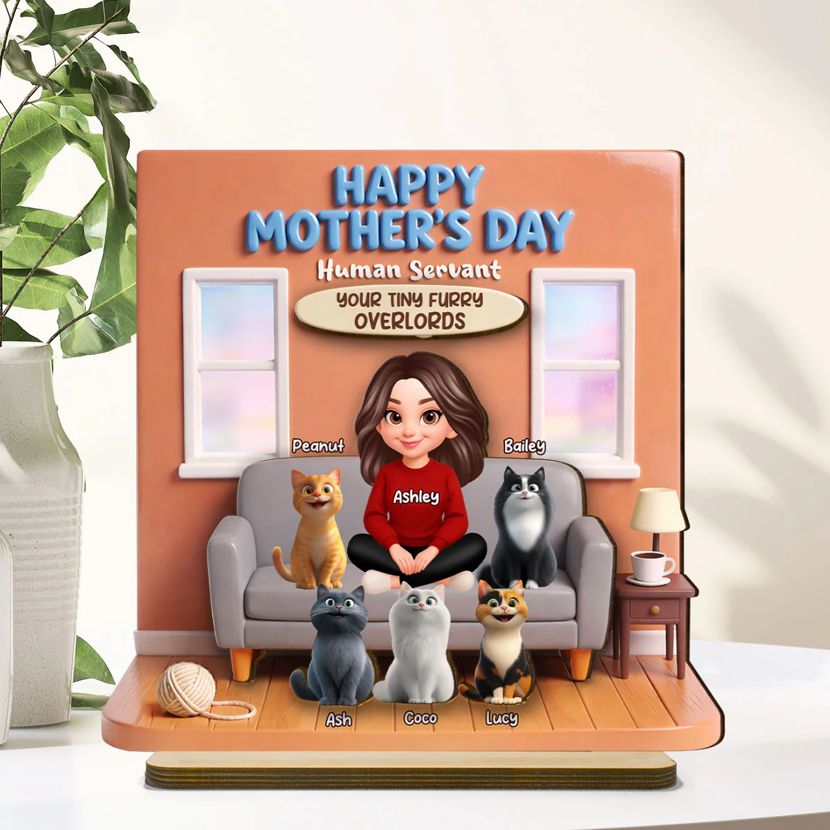 Happy Mother's Day Human Servant - Personalized 2-Layered Wooden Plaque - Gift for Cat Moms - Image 6