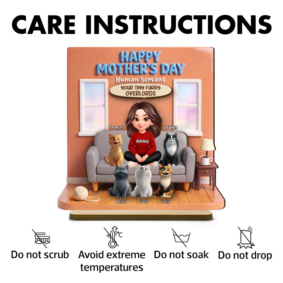 Happy Mother's Day Human Servant - Personalized 2-Layered Wooden Plaque - Gift for Cat Moms - Image 7
