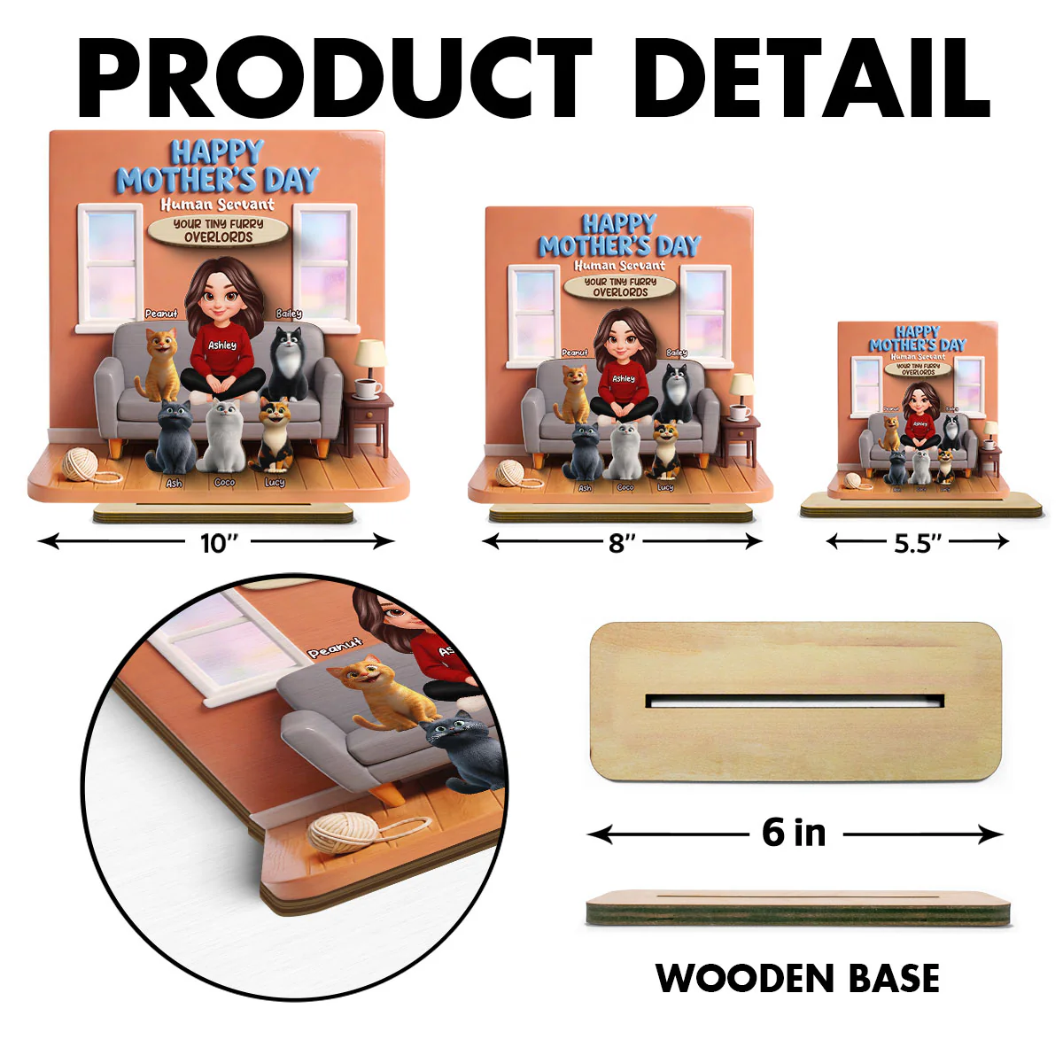 Happy Mother's Day Human Servant - Personalized 2-Layered Wooden Plaque - Gift for Cat Moms - Image 8