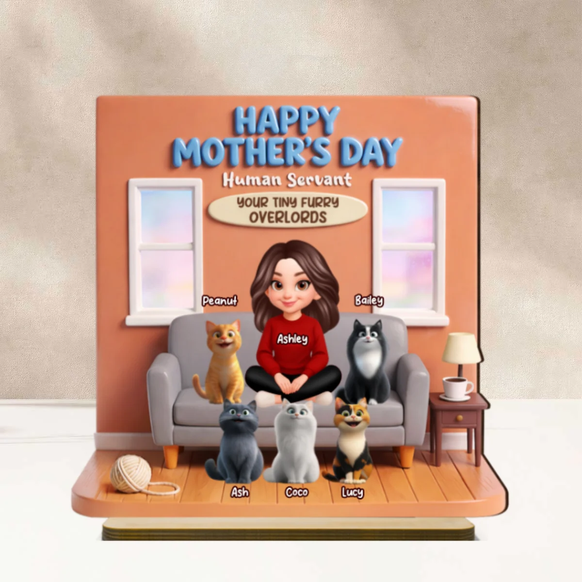 Happy Mother's Day Human Servant - Personalized 2-Layered Wooden Plaque - Gift for Cat Moms - Image 9