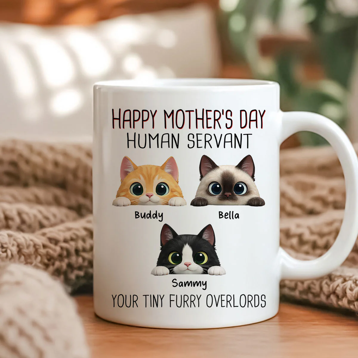 Happy Mother's Day Human Servant - Personalized Mug - Funny Gift for Cat Moms - Image 2