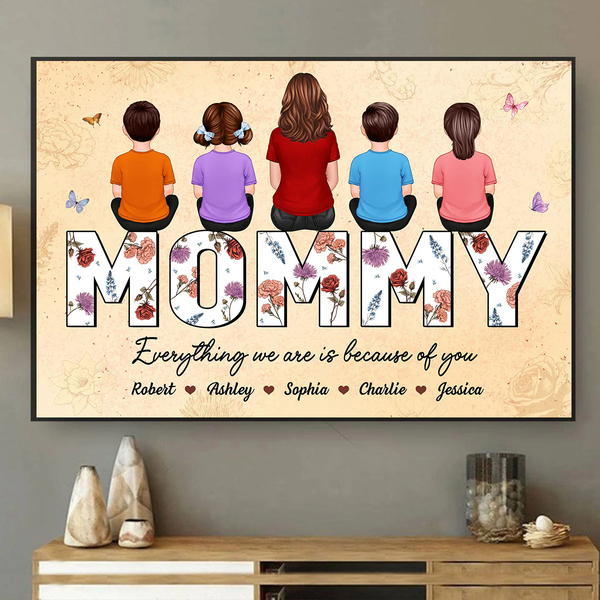 Happy Mother's Day Mommy Back View Family Sitting, Personalized Poster - Image 4