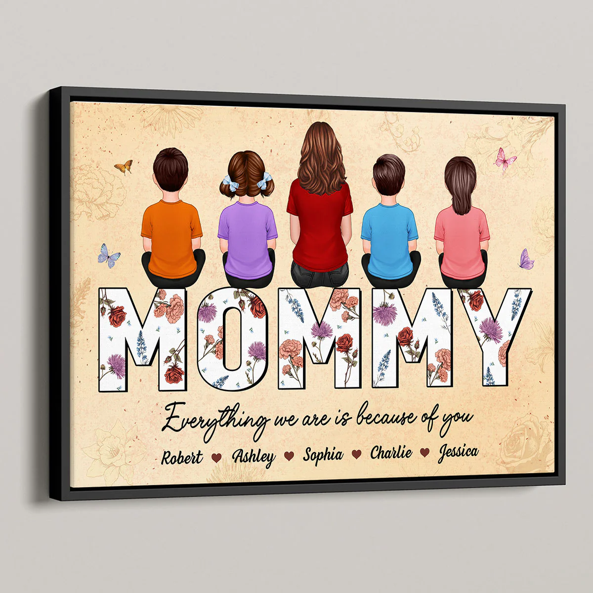 Happy Mother's Day Mommy Back View Family Sitting, Personalized Poster - Image 5