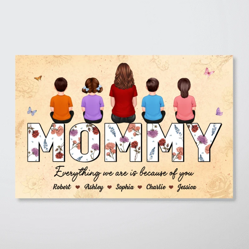 Happy Mother's Day Mommy Back View Family Sitting, Personalized Poster - Image 7