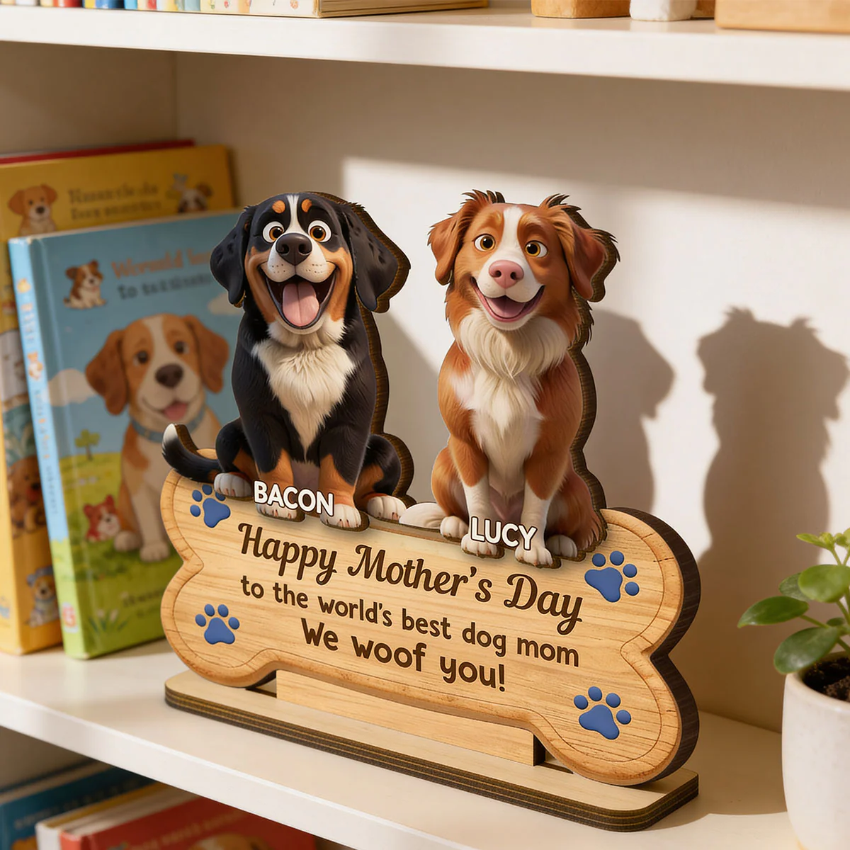 Happy Mother's Day to the World's Best Dog Mom - Personalized 2-Layered Wooden Plaque - Heartfelt Gift for Dog Moms - Image 2