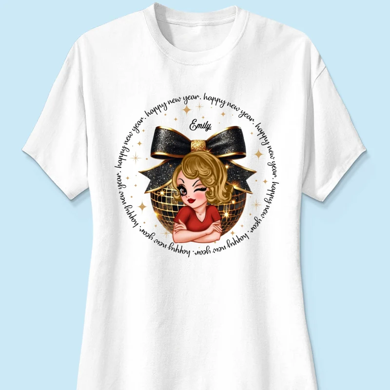 Happy New Year 2025 Black And Gold Glitter Disco Ball Personalized Shirt, New Year Gift For Yourself - Image 10