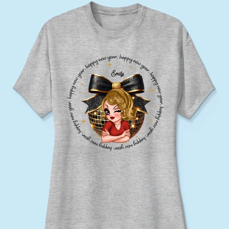 Happy New Year 2025 Black And Gold Glitter Disco Ball Personalized Shirt, New Year Gift For Yourself - Image 11