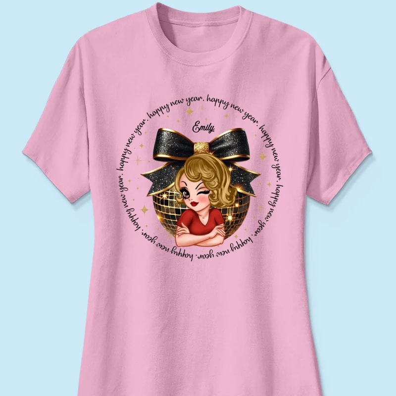 Happy New Year 2025 Black And Gold Glitter Disco Ball Personalized Shirt, New Year Gift For Yourself - Image 12