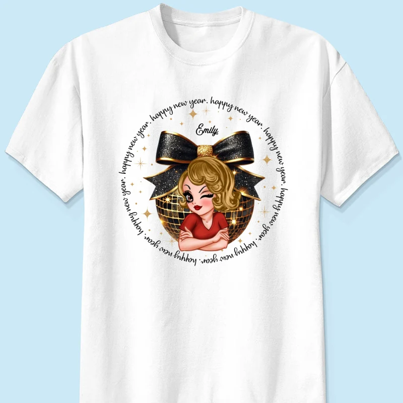 Happy New Year 2025 Black And Gold Glitter Disco Ball Personalized Shirt, New Year Gift For Yourself - Image 6