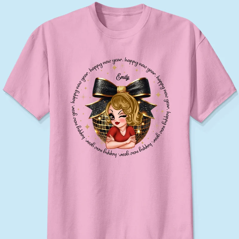 Happy New Year 2025 Black And Gold Glitter Disco Ball Personalized Shirt, New Year Gift For Yourself - Image 8
