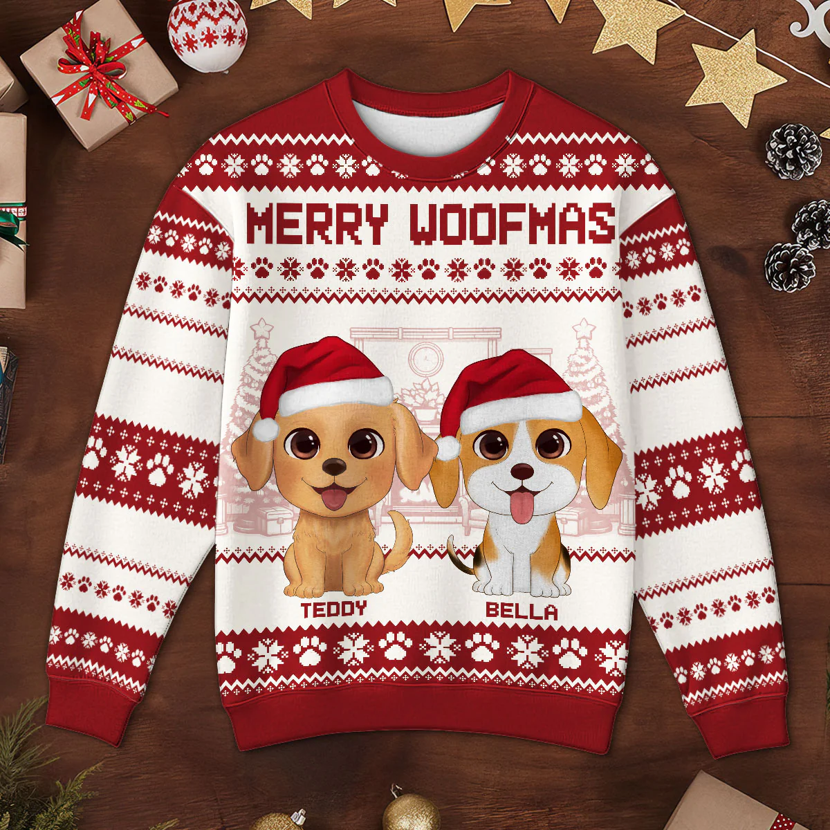 Happy Pawliday Watercolor Cute Dogs Cats Christmas Personalized Faux Knitting Ugly Sweater, Gift For Dog Cat Pet Lovers - Image 4
