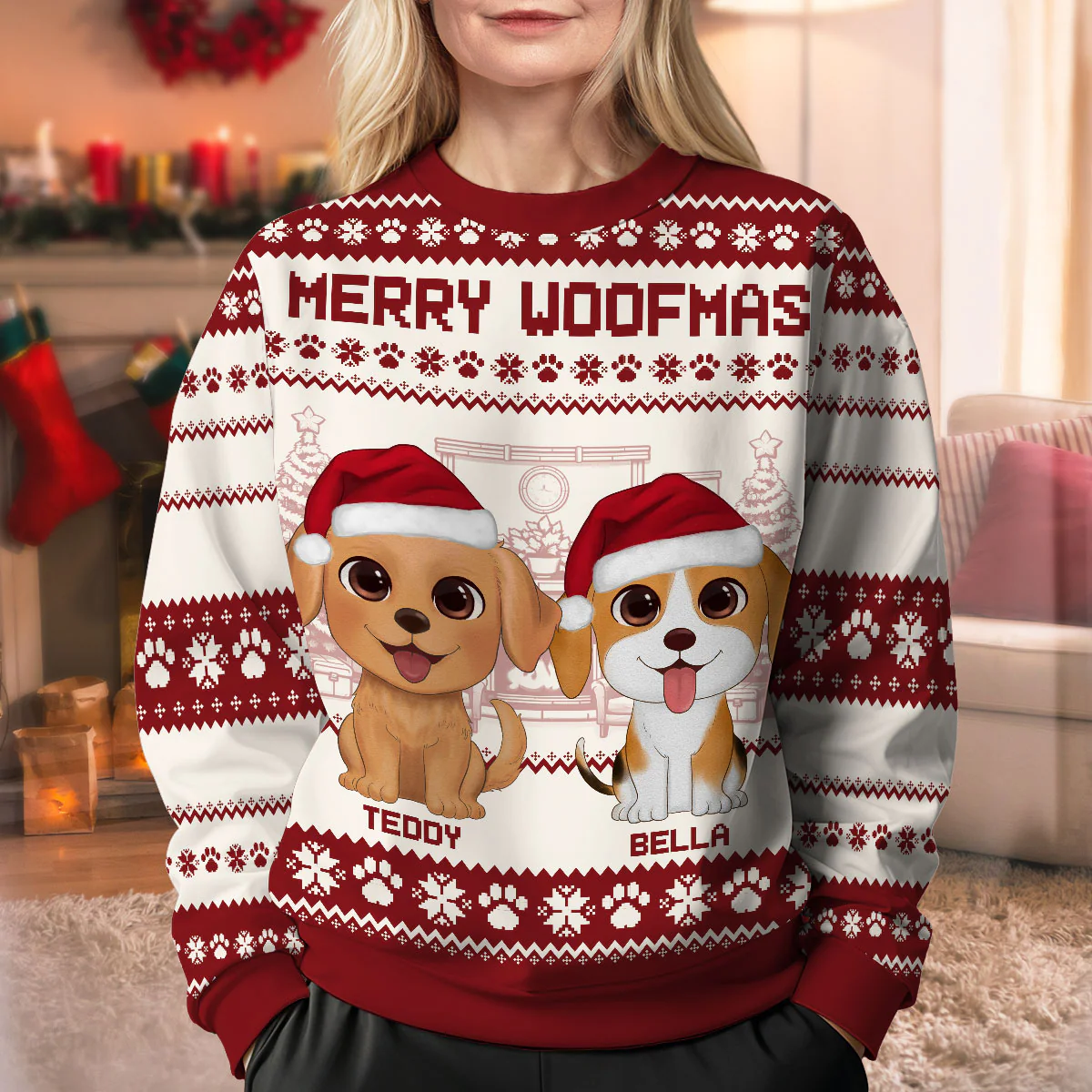 Happy Pawliday Watercolor Cute Dogs Cats Christmas Personalized Faux Knitting Ugly Sweater, Gift For Dog Cat Pet Lovers - Image 5