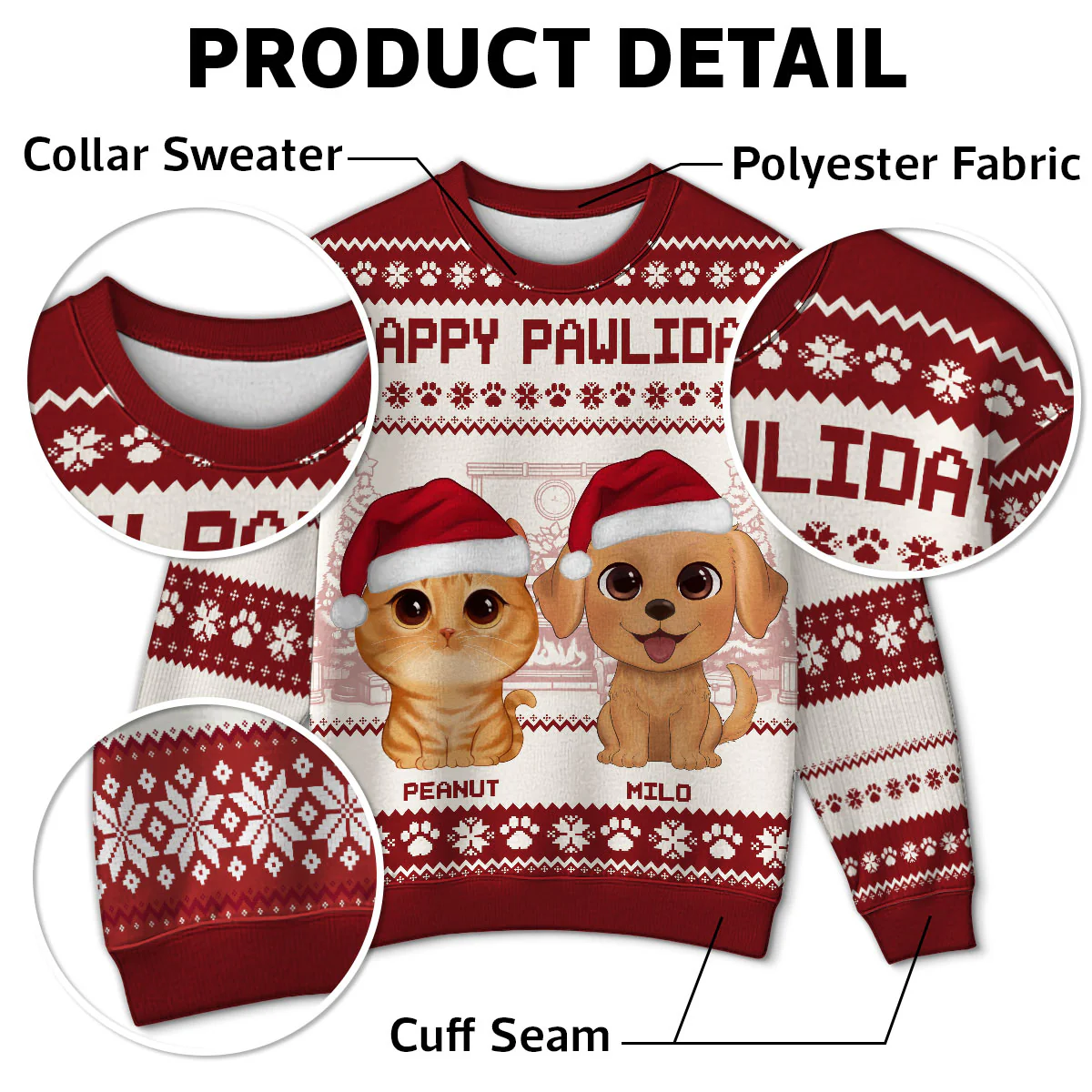 Happy Pawliday Watercolor Cute Dogs Cats Christmas Personalized Faux Knitting Ugly Sweater, Gift For Dog Cat Pet Lovers - Image 6