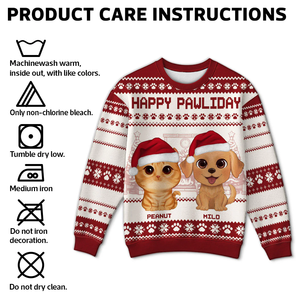 Happy Pawliday Watercolor Cute Dogs Cats Christmas Personalized Faux Knitting Ugly Sweater, Gift For Dog Cat Pet Lovers - Image 7