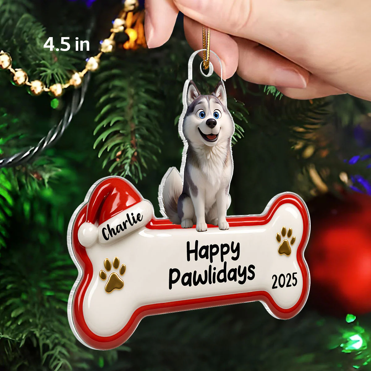 Happy Pawlidays Cartoon Dog 3D Effect - Personalized Acrylic Ornament - Christmas Decor For Dog Lovers - Image 2