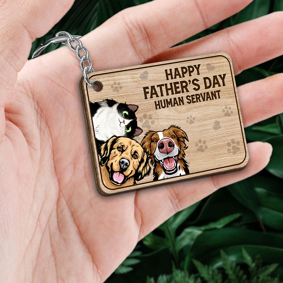 Happy Pawther‘s Day Dog Cat Dad Personalized Wooden Keychain - Image 2