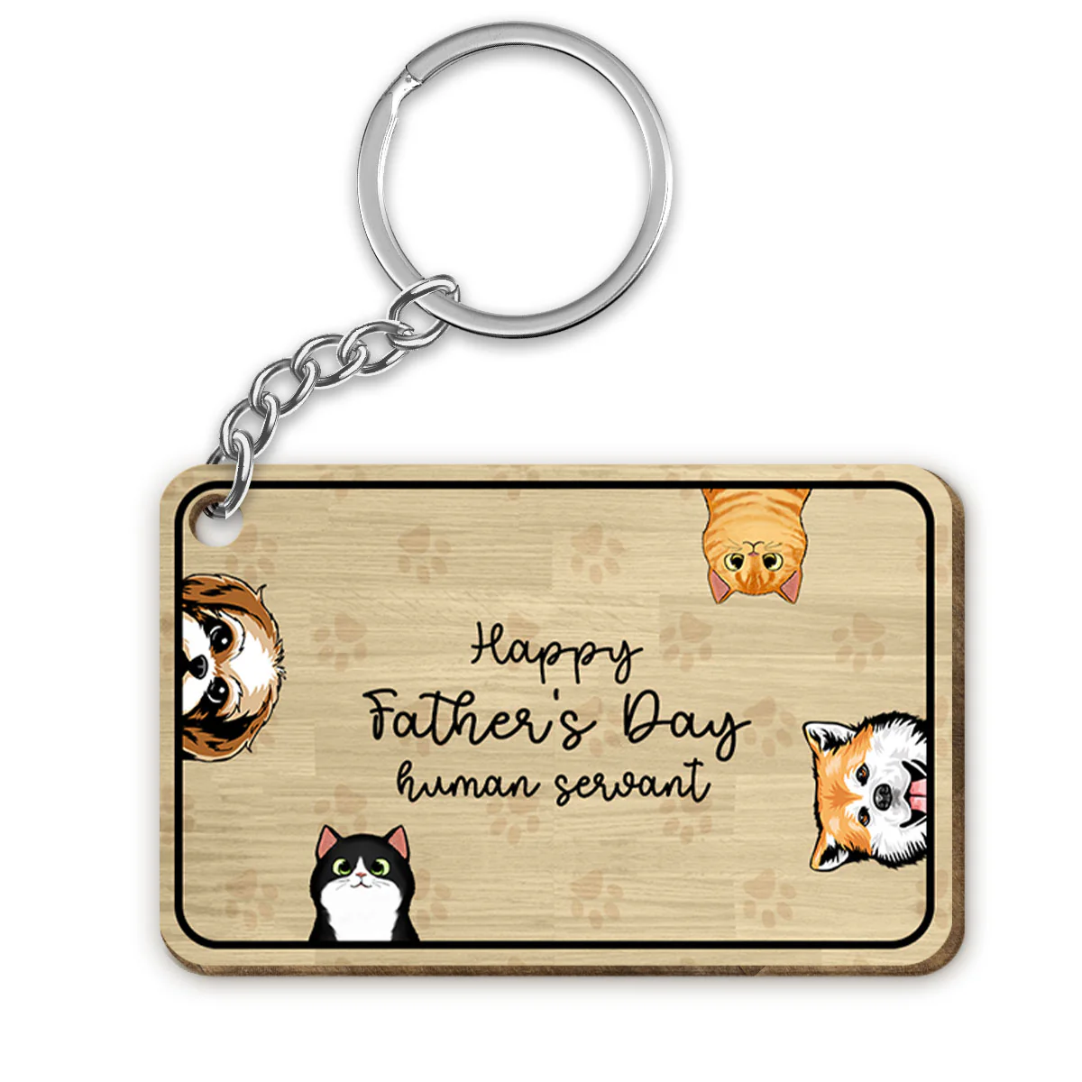 Happy Pawther‘s Day Dog Dad Cat Dad Personalized Wooden Keychain