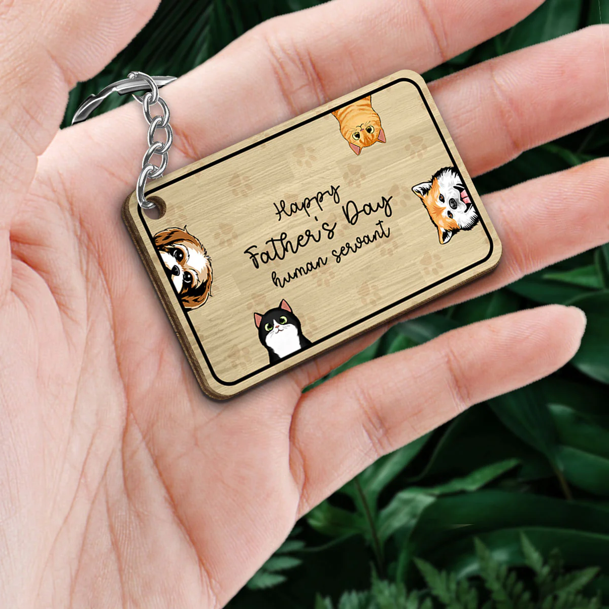Happy Pawther‘s Day Dog Dad Cat Dad Personalized Wooden Keychain - Image 2