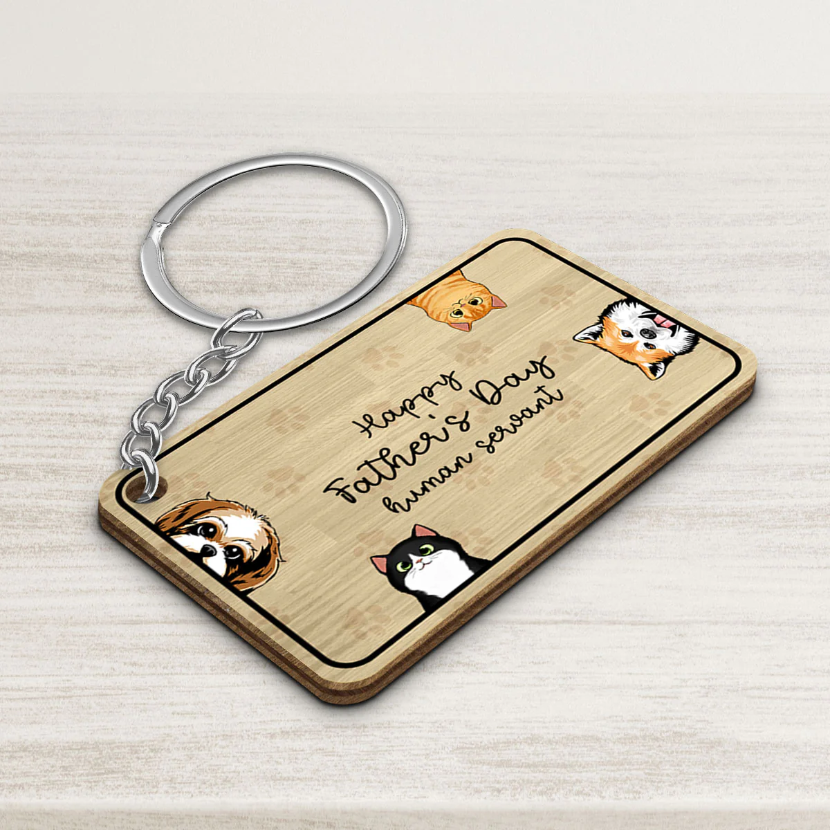Happy Pawther‘s Day Dog Dad Cat Dad Personalized Wooden Keychain - Image 3