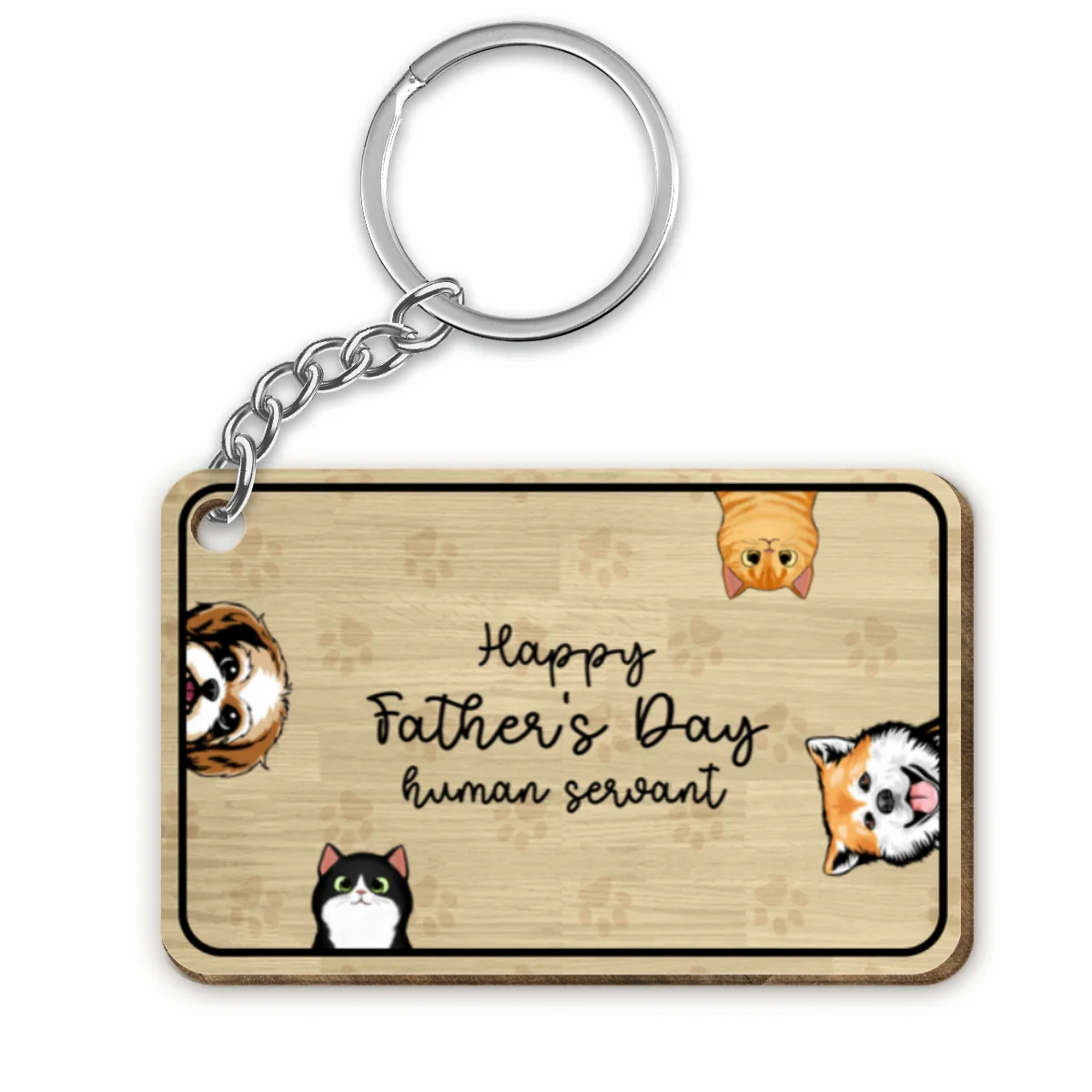 Happy Pawther‘s Day Dog Dad Cat Dad Personalized Wooden Keychain - Image 4