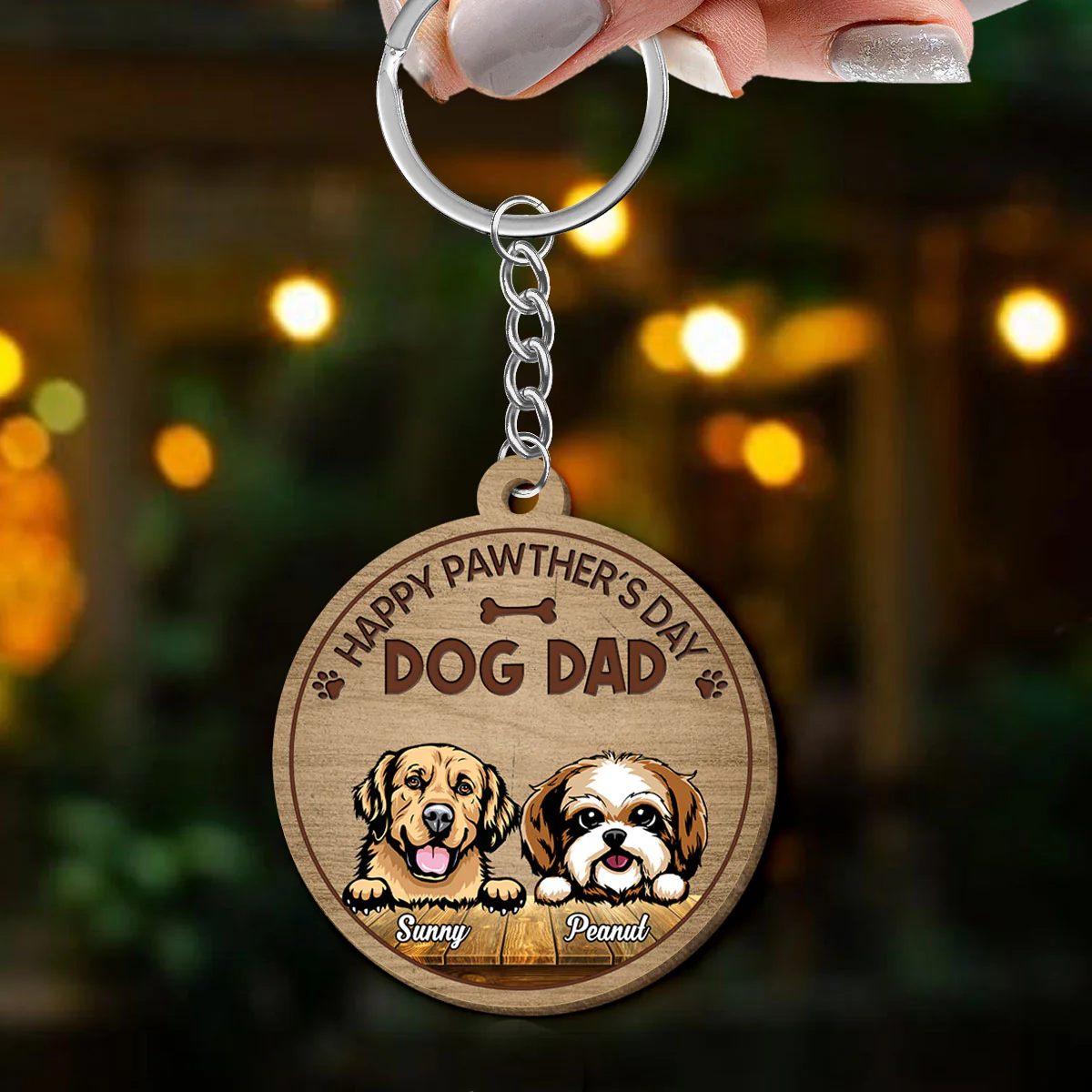 Happy Pawther‘s Day Dog Dad Personalized Wooden Keychain - Image 3