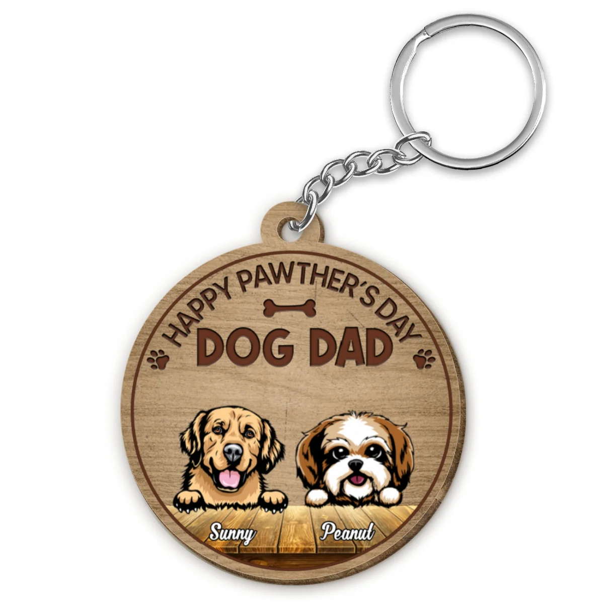 Happy Pawther‘s Day Dog Dad Personalized Wooden Keychain - Image 4