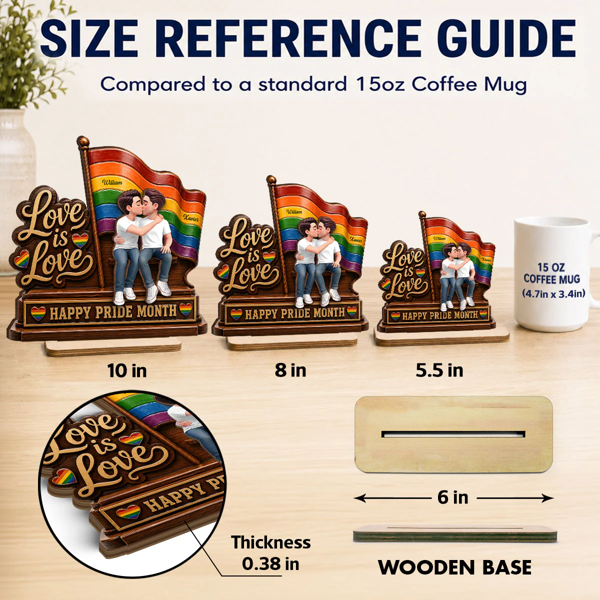 Happy Pride Month LGBT Couple - Personalized 2-Layered Wooden Plaque - Heartfelt Gift for Her, Gift for Him - Image 4